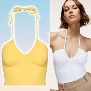 WILFRED Aritzia Merci Ribbed Halter Top Sz Small Yellow
